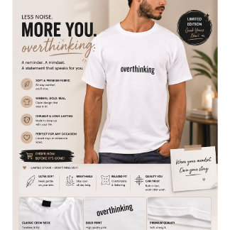 共感できるミニマリストTシャツ for 男性 | Overthinking Tシャツ