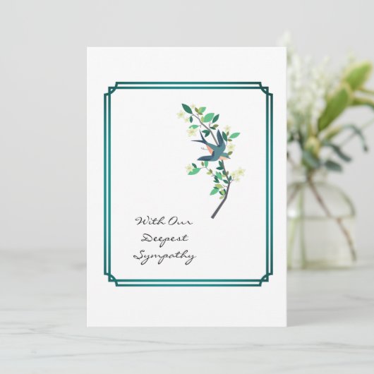 共感型カードバードツリーティール(緑がかった色)フレームホワイト (スタンド正面)