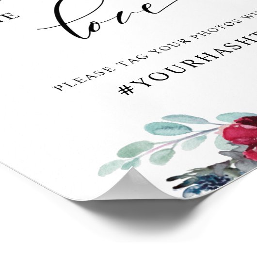 共有エレガントザ愛、ブルーブルゴーニュのハッシュタグサイン ポスター (角)