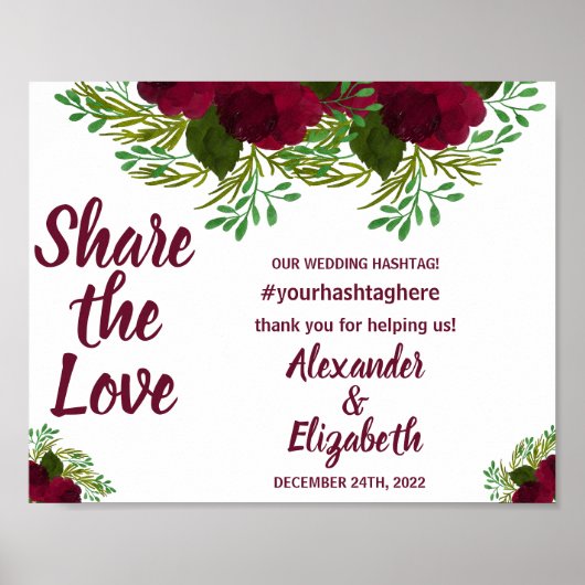 共有ザ・ラブ・ソーシャル・メディ結婚アのレッドフラワーサイン ポスター (正面)