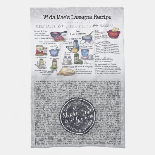 共有ラブサーブラザーニャラザーニャレシピティータオル キッチンタオル (縦)