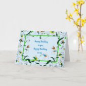 共有誕生日、明るいレトロペイズリー カード (黄色い花)