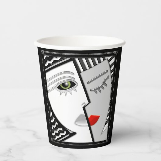 共来有 – 黒、白、赤 紙コップ (正面)