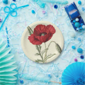 共通のケシのヴィンテージの植物のイラストレーション ペーパープレート (パーティー)