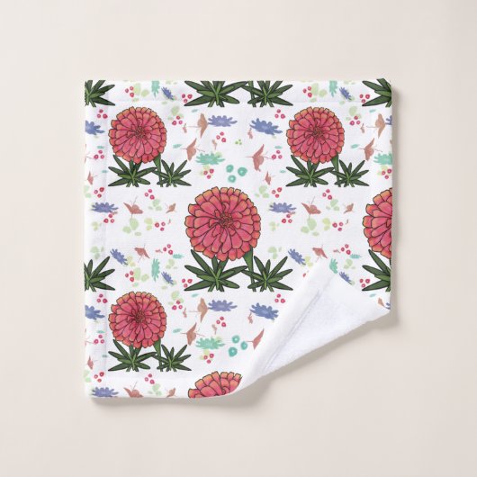 共通《植物》百日草花柄 ウォッシュタオル (ウォッシュタオル)