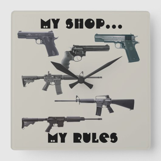 兵器コラージュ スクエア壁時計 (正面)