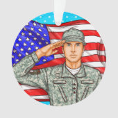 兵士とアメリカ国旗 - 感謝 オーナメント (正面)