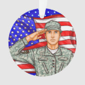兵士とアメリカ国旗 - 感謝 オーナメント (正面)