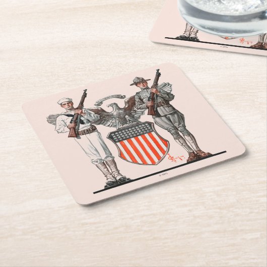 兵士とセーラーとアメリカの盾 スクエアペーパーコースター (アングル)