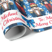 兵士のナツクラッカーのパーソナライズ名クリスマス雪 ラッピングペーパー (ロールコーナー)