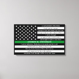 兵士の祈りの言葉パーソナライズされた薄い緑の線 キャンバスプリント