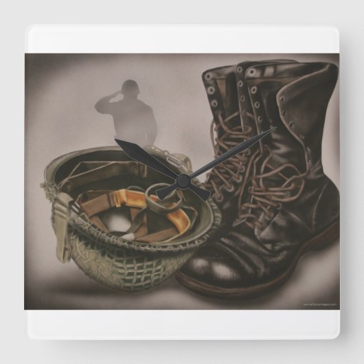 兵士をテーマにした軍隊時計 スクエア壁時計 (正面)