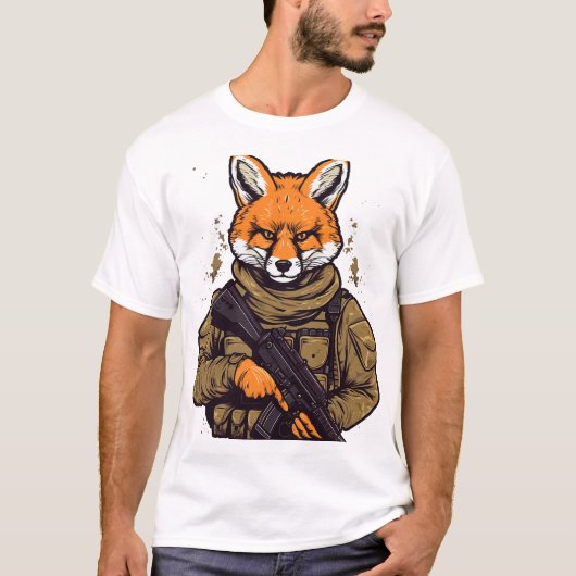 兵士キツネ 軍 キツネ 軍用 Tシャツ (正面)