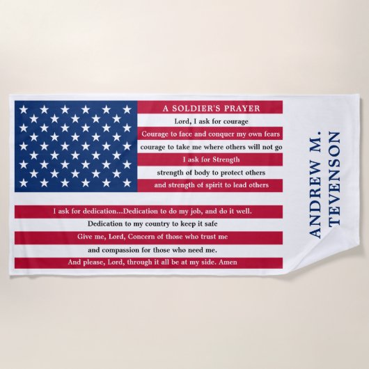 兵士パーソナライズされた祈りの言葉米国国旗 ビーチタオル (正面)