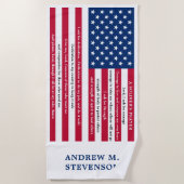 兵士パーソナライズされた祈りの言葉米国国旗 ビーチタオル (正面)