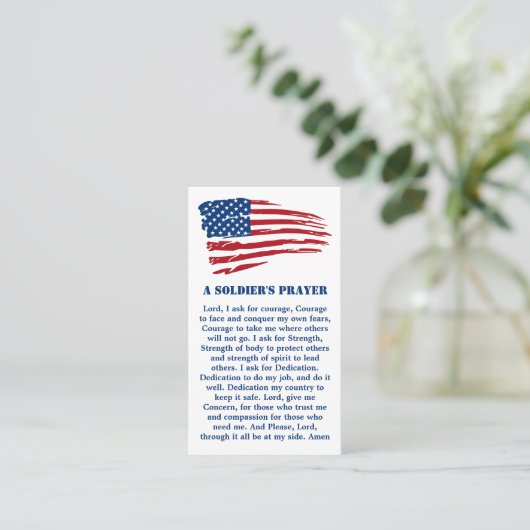 兵士祈りの言葉軍隊愛国的アメリカ国旗 名刺 (スタンド正面)