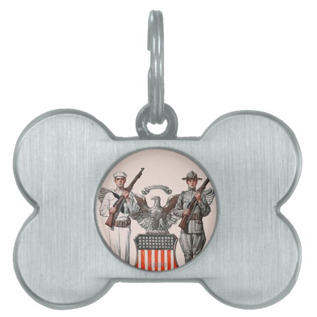 兵士、船員および米国の盾 ペットネームタグ (正面)