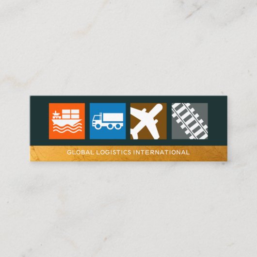 兵站学の貨物モチーフのフェイクな金ゴールドのコラム スキニー名刺 (正面)