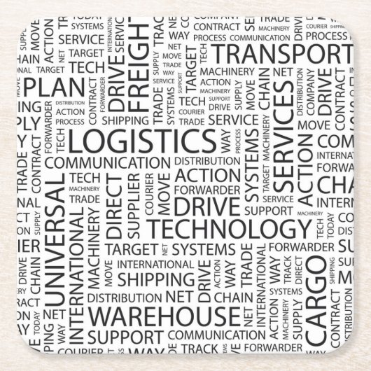 兵站学は単語と模造します スクエアペーパーコースター (正面)