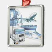 兵站学輸送の地球の概念 メタルオーナメント (左)