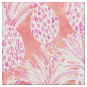 具体化されたピンクの熱帯水彩画のパイナップル ファブリック (クローズアップ)