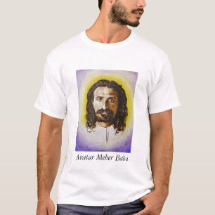 具象のMeherのババのポートレートが付いている人のTシャツ Tシャツ
