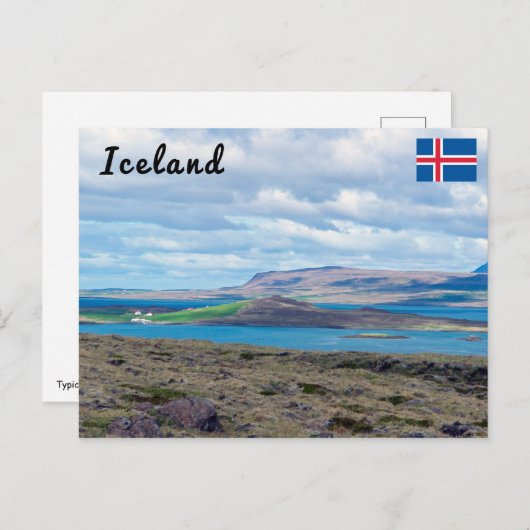 典型的なアイスランドの朝の海の景色と農場 ポストカード (正面/裏面)