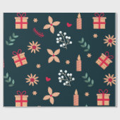 典型的なクリスマスのモチーフ ラッピングペーパー (フラット)