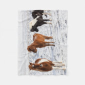 典型的な冬のコートを着たアイスランドの馬 フリースブランケット (正面)