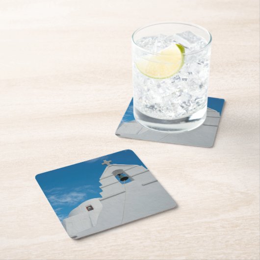 典型的な白塗り教会 スクエアペーパーコースター (インサイチュ)