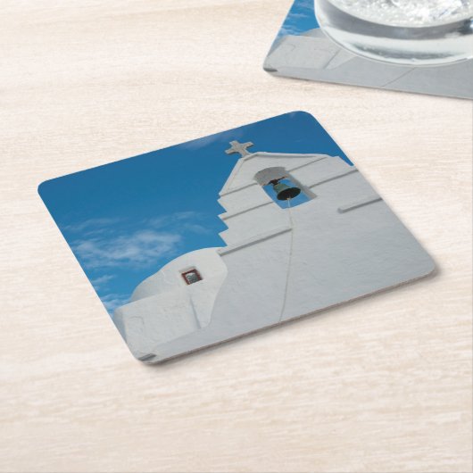 典型的な白塗り教会 スクエアペーパーコースター (アングル)