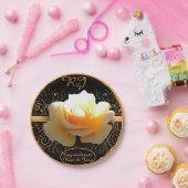 内側のグローエレガントイエローと金ゴールドバラ ペーパープレート (パーティー)