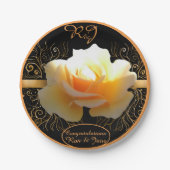 内側のグローエレガントイエローと金ゴールドバラ ペーパープレート (正面)