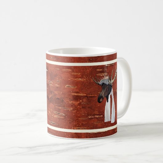 内側飛んでいる樺の木樹皮のムース航空パイロット コーヒーマグカップ (正面右)