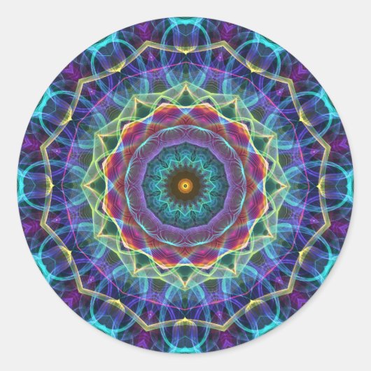 内向き花万華鏡のように千変万化するパターン ラウンドシール (正面)