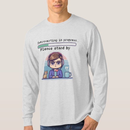 内向き進行中 – おもしろいレトロピクセル Tシャツ (正面)