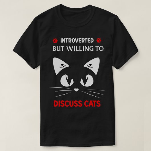 内向的だが喜んで議論するかわいい顔猫 Tシャツ (デザイン正面)