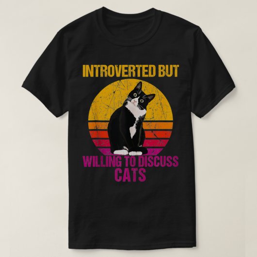 内向的だが猫の話に進む Tシャツ (デザイン正面)