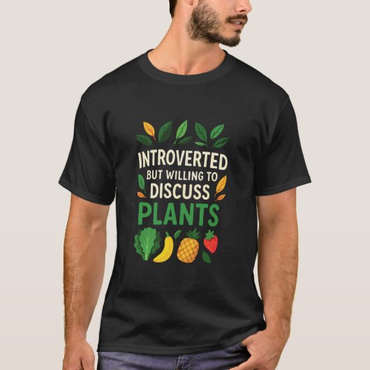 内向的だけど植物の話ならするよ 面白いデザイン Tシャツ (正面)