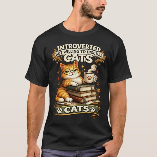 内向的だけど猫の話ならする Tシャツ (正面)