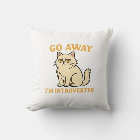 内向的な人のための面白い猫のTシャツ - ひとりにして クッション (正面)