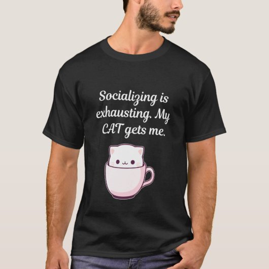 内向的な人同士、別々に団結しよう 猫好き-面白い反社会 Tシャツ (正面)