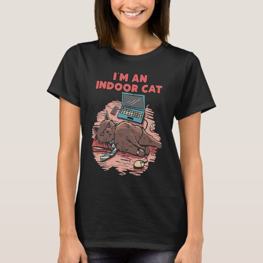 内向的な屋内猫デザイン Tシャツ (正面)