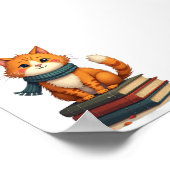 内向的な猫が本を読む、ほっこり秋の可愛い世界 ポスター (角)