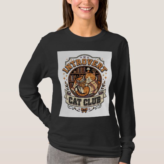 内向的な猫クラブ 猫 引っ込み思案 反社会的なヴィンテージ Tシャツ (正面)