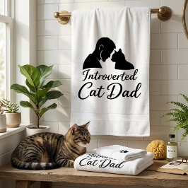 内向的な猫好きのパパ レトロなシルエット ミニマリストデザイン  バスタオル