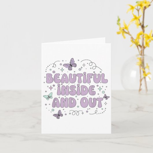 内外ともに美しい かわいい バタフライ ラベンダー S カード (黄色い花)