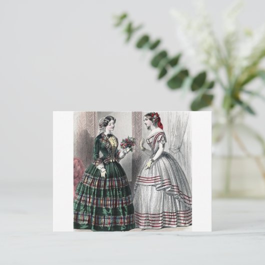 内戦の南北戦争前のファッションの女性夜会服 ポストカード (スタンド正面)