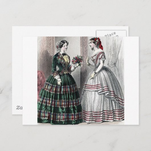 内戦の南北戦争前のファッションの女性夜会服 ポストカード (正面/裏面)