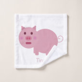 内気なピンクのブタのカスタム バスタオルセット (ウォッシュタオル)